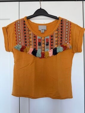 Anthropologie Chloe Oliver fringe embroidered boho top size XS